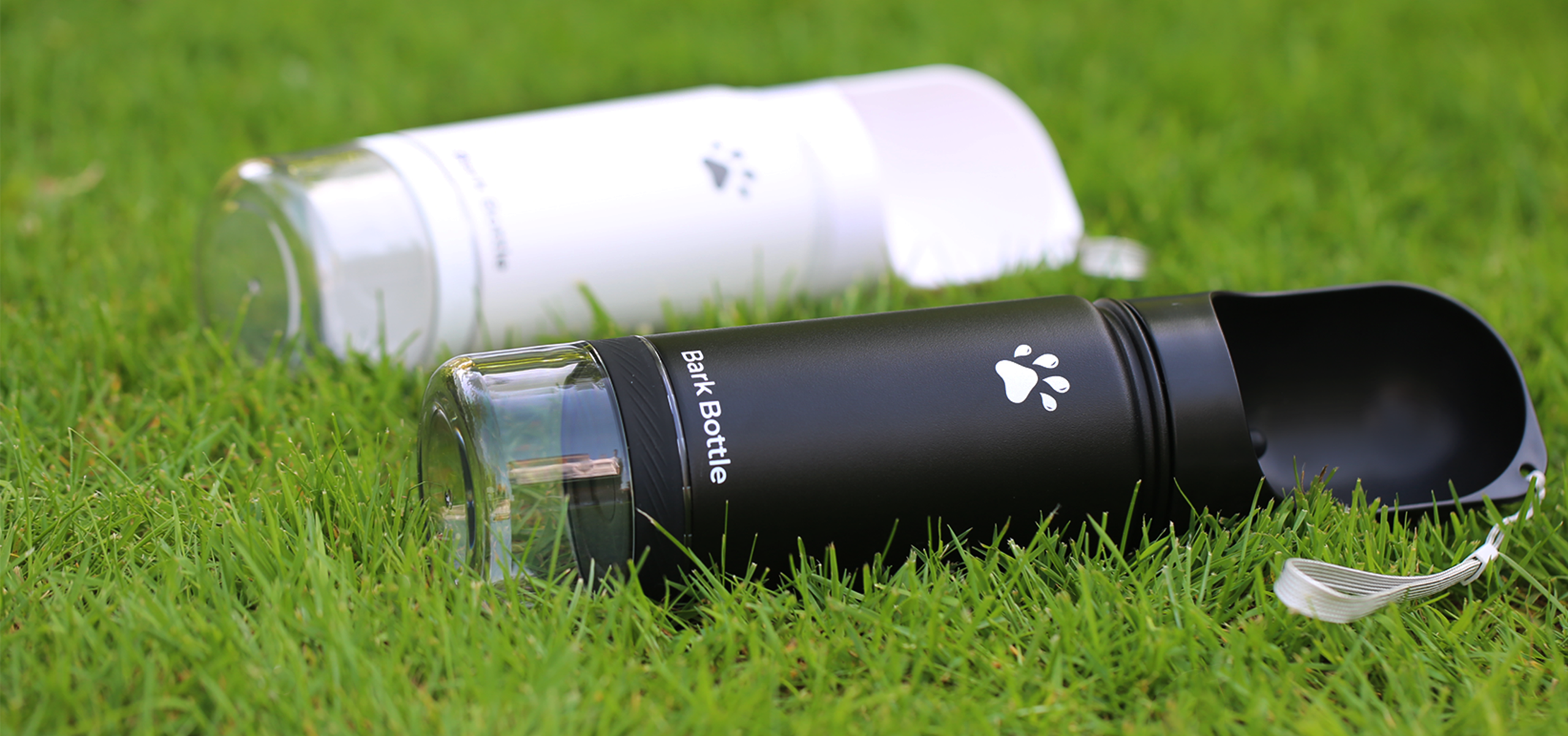 Black and white bark bottles on grass